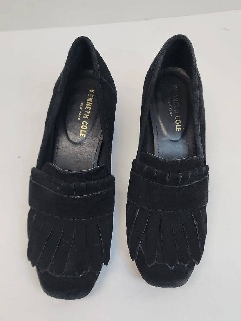 Black Suede Fringe Block Heel Loafers - Women